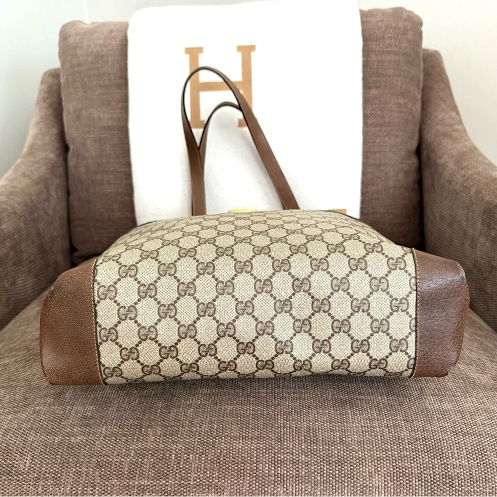Authentic Gucci brown monogram coated canvas large tote bag leather trims - Picture 11 of 16